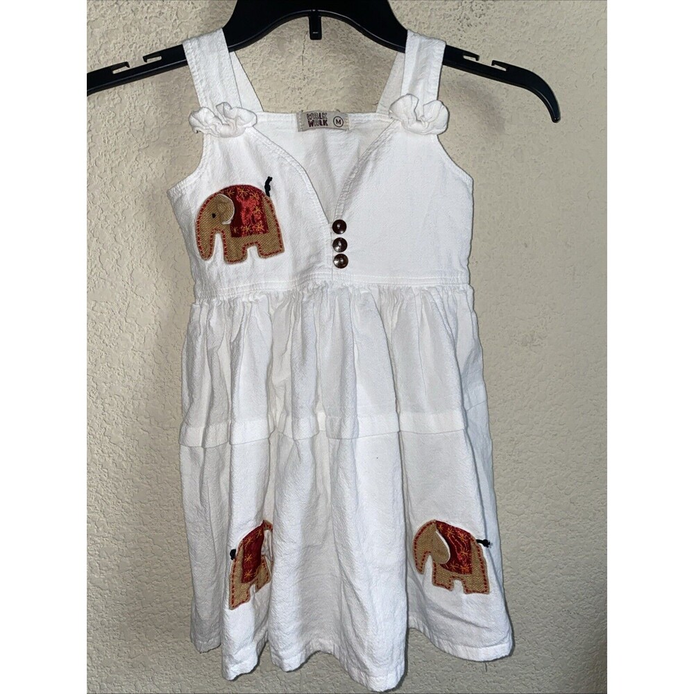 Vintage dress Walk Walk Baby Girls hippie Elephant Patch Button boho Thailand M